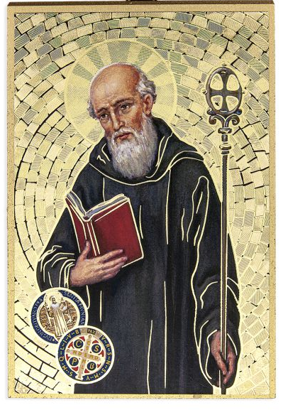 St Benedict 4" x 6"  Gold Foil Mosaic Plaque