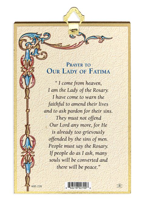 Our Lady of Fatima 4" x 6"  Gold Foil Mosaic Plaque