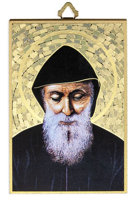 St Charbel 4" x 6"  Gold Foil Mosaic Plaque