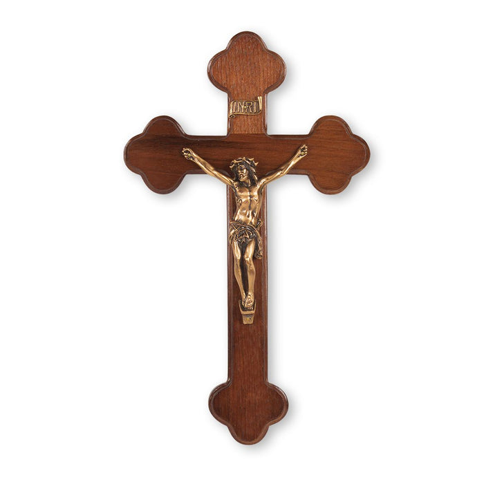 10" Latin Style Walnut Crucifix with Museum Gold Tone Corpus