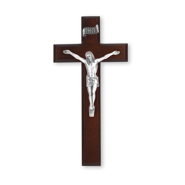 10" Dark Cherry Wood Cross with Pewter Corpus