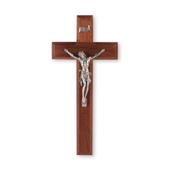10" Walnut Wood Cross with a Fine Pewter Corpus