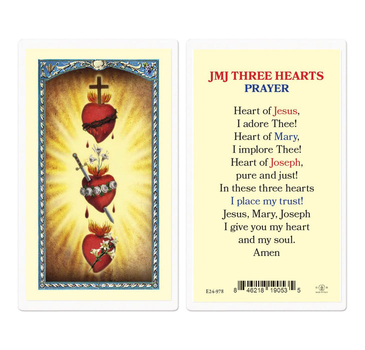 Holy Card JMJ Three Hearts Prayer