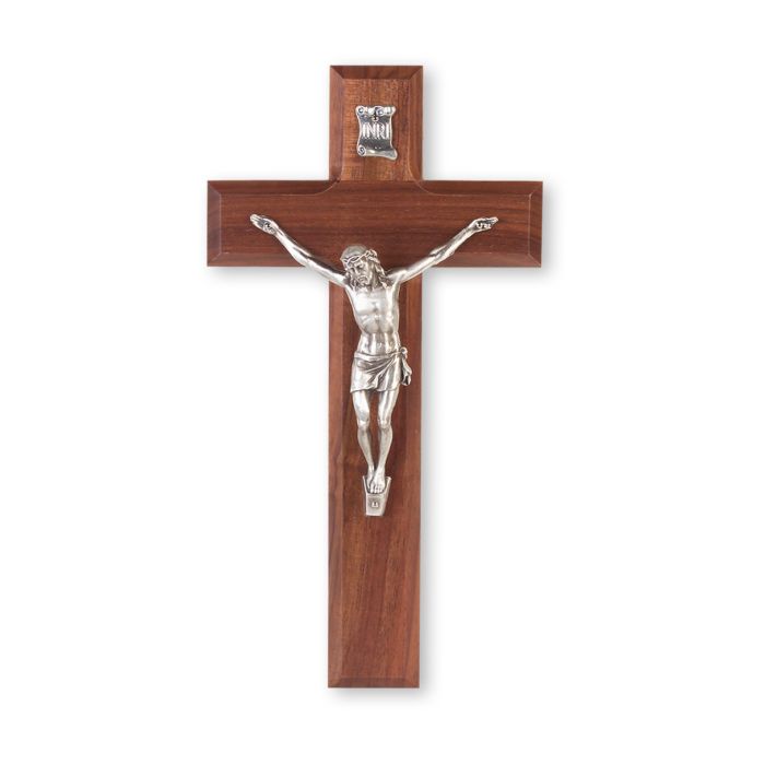 10" Walnut Wood Crucifix with Antiqued Fine Pewter Corpus
