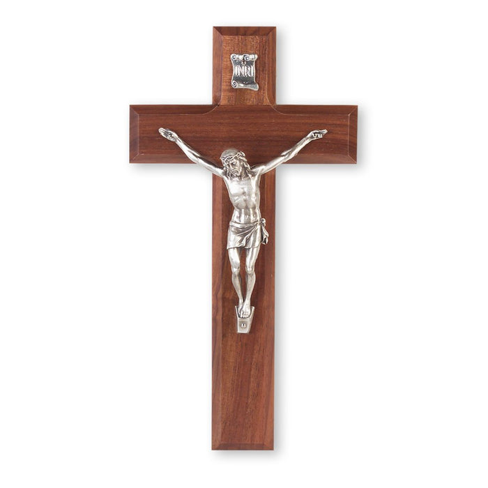 10" Walnut Wood Crucifix with Antiqued Fine Pewter Corpus