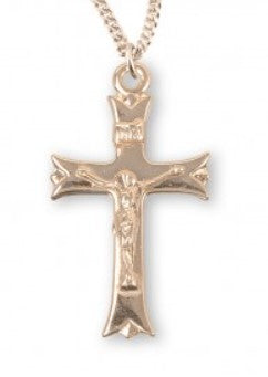 Crucifix Gold Plated with Notched Flare Tips on 18" Chain