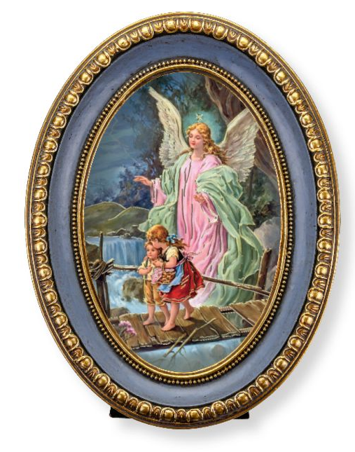 Guardian Angel 5 1/2" x 7 1/2" Oval Gold-Leaf Frame