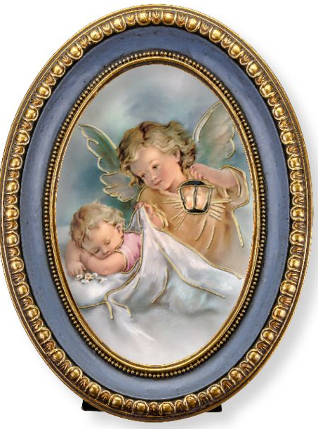 Guardian Angel with Lantern 5 1/2" x 7 1/2" Oval Gold-Leaf Frame