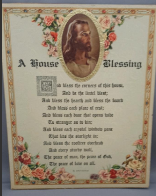 Vintage Frameable print on  Artboard Head of Christ "House Blessing"   8"x10"