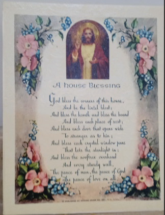 Vintage Frameable print on Artboard Sacred Heart of Jesus "House Blessing"   8"x10"