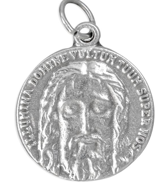 1" Holy Face of Jesus, Head of Christ Medal in Antiqued Silver Finish