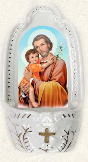 HOLY WATER FONT - ST JOSEPH - 5.25" PORELAIN