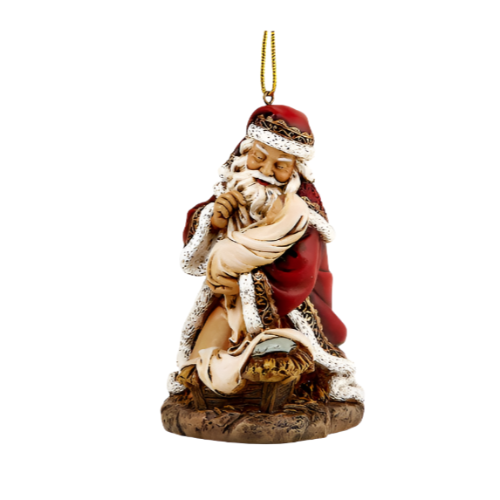 ORNAMENT - KNEELING SANTA - 4.5" RESIN