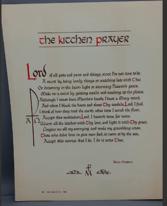 Vintage Frameable print on  cardstock  "Kitchen Prayer"   8"x10"