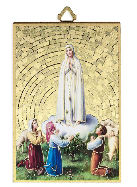 Our Lady of Fatima 4" x 6"  Gold Foil Mosaic Plaque