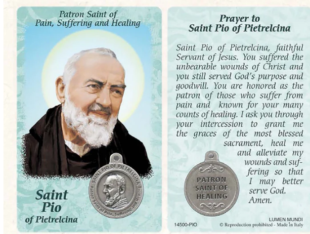 HEALING SAINT CARD - ST PIO - PAIN