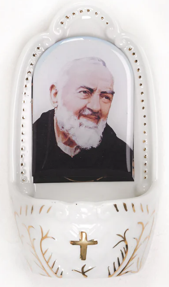 HOLY WATER FONT - PADRE PIO - 5.25" PORELAIN