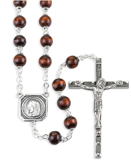 Rosary 7mm Round Maroon Boxwood Bead Lock-Link Construction