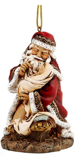 ORNAMENT - KNEELING SANTA - 4.5" RESIN