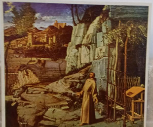 Vintage Frameable print on Artboard St. Francis in the Desert" by Giovanni Bellini  8"x7"