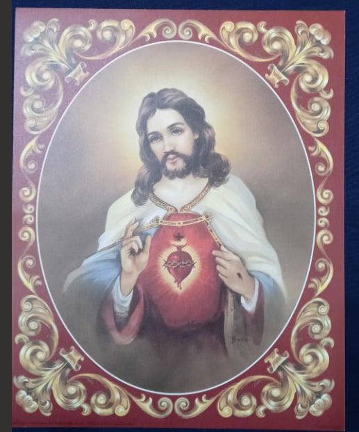 SACRED HEART WITH RED BORDER 8" X 10"