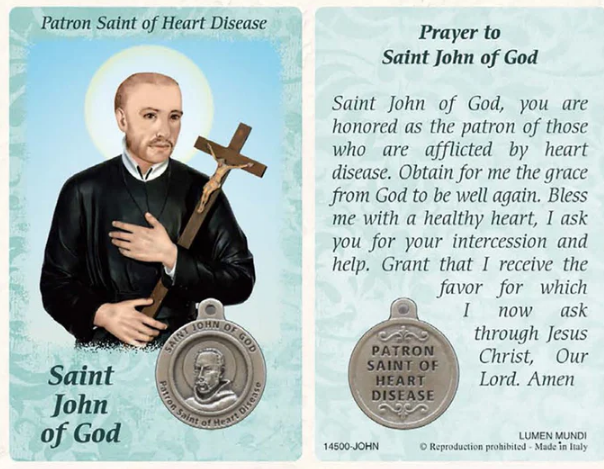 HEALING SAINT CARD - ST JOHN OF GOD - HEART DISEASE