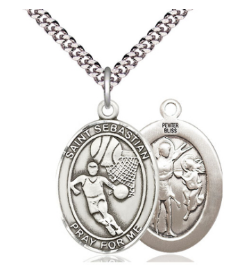 BASKETBALL - PEWTER - ST SEBASTIAN ON 24" CHAIN