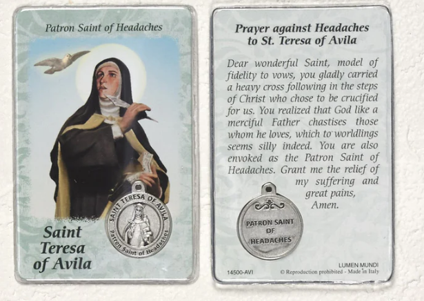 HEALING SAINT CARD - ST TERESA OF AVILA - HEADACHES