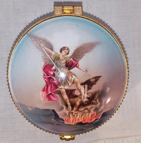 ROSARY BOX - ST MICHAEL - WHITE PORCELAIN