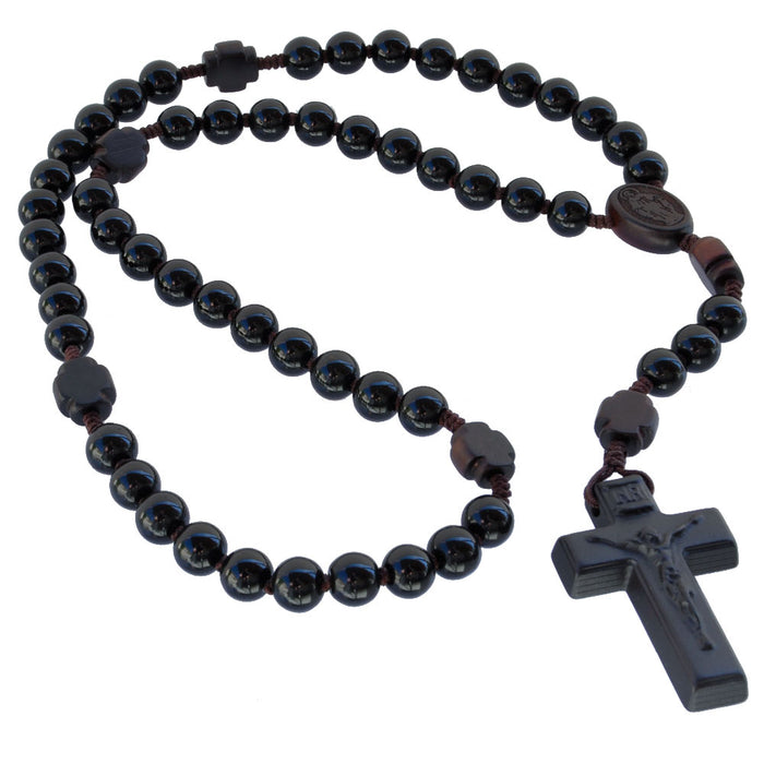 ROSARY - 8mm BLACK ONYX & JUJUBE WOOD