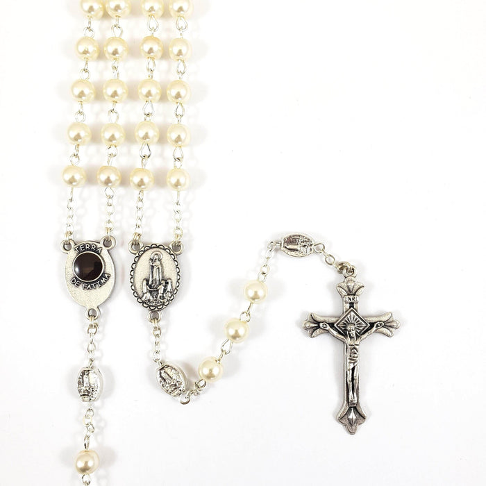 ROSARY - FATIMA MEDALS - CREAM PEARL