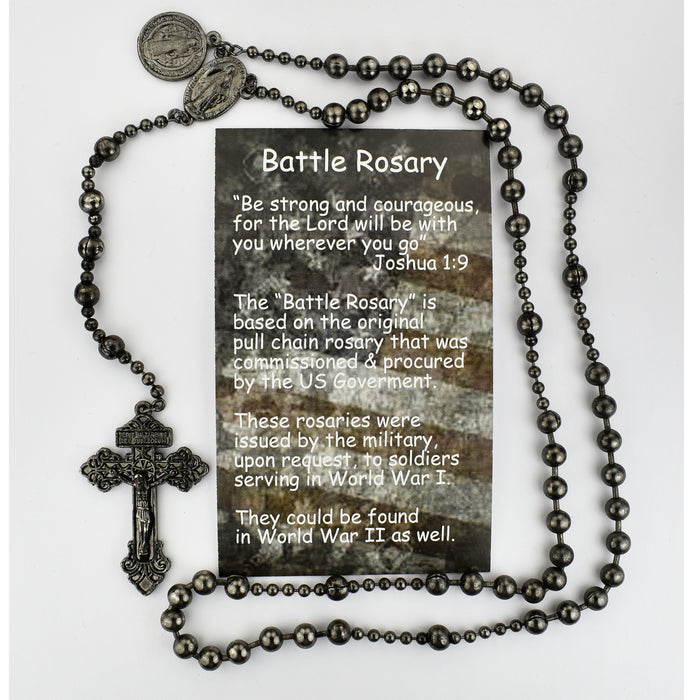 Battle Rosary Gun Metal Beads and St Benedict Medal