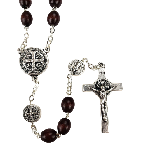 ROSARY - ST BENEDICT - DARK BROWN WOOD