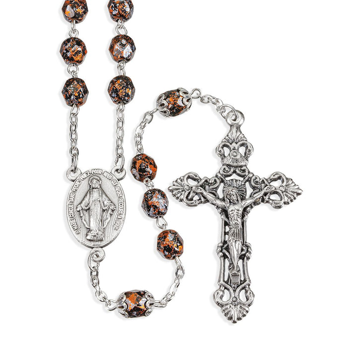 ROSARY - 7MM GLASS FIRE POLISHED COPPER BEADS