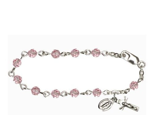 Child Rosary Bracelet Light Rose Swarovski Beads