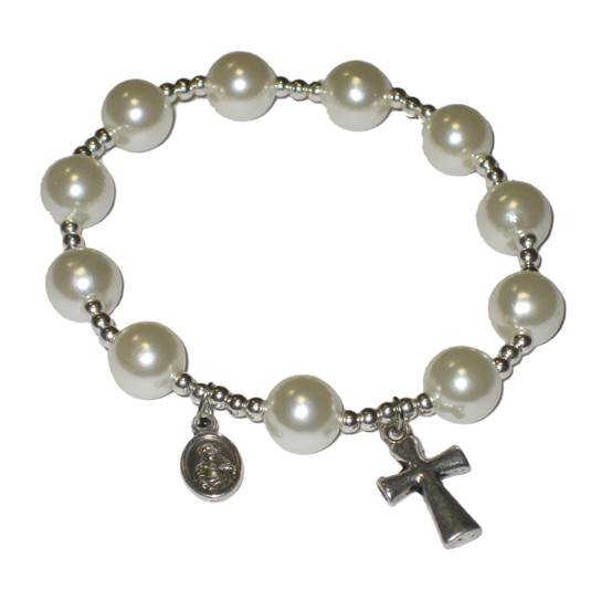 ROSARY BRACELET - FATIMA - FAUX CREAM PEARL
