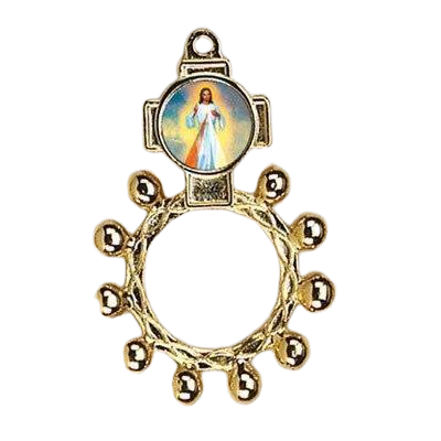 Rosary Ring-Divine Mercy-gold tone