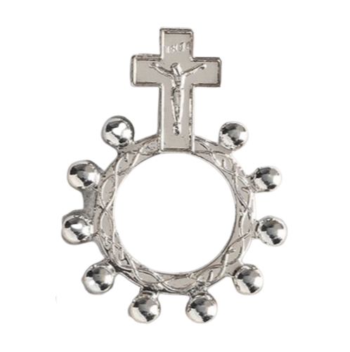 ROSARY RING - CRUCIFIX - 1.75" SILVER PLATED