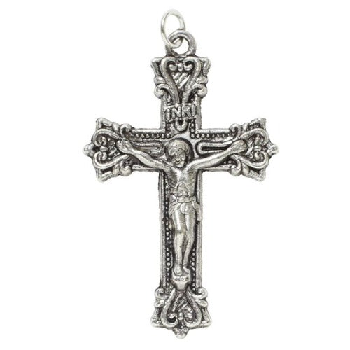 CRUCIFIX MEDAL - FANCY SCROLL - 1.5" - ZINC ALLOY