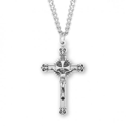 CRUCIFIX PENDANT - STERLING SILVER - SWIRL TIPPED ENDS