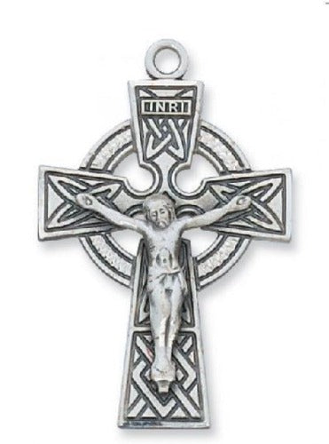 CELTIC CRUCIFIX PENDANT - 1.5"H - STERLING SILVER - 24" CHAIN