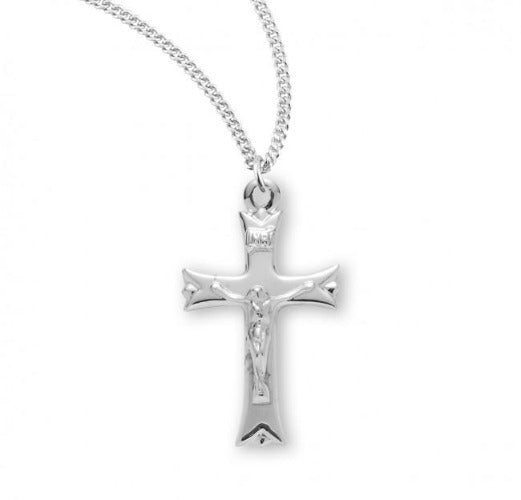 Crucifix Sterling Silver with Notched Flare Tips on 18" Chain