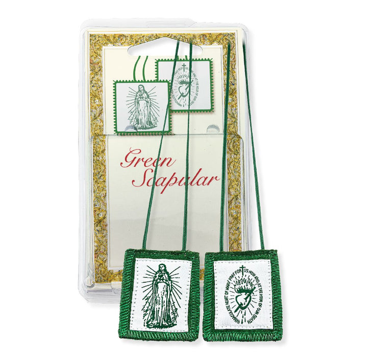 SCAPULAR - GREEN WOOL WITH CARD - PACKAGED