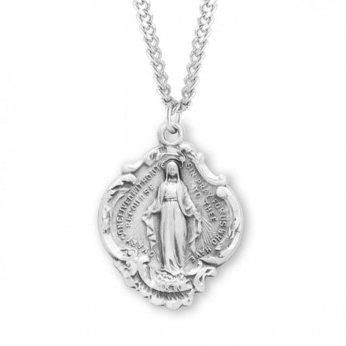 MIRACULOUS MEDAL - 1-1/16" STERLING SILVER HAIL MARY - 24" CHAIN