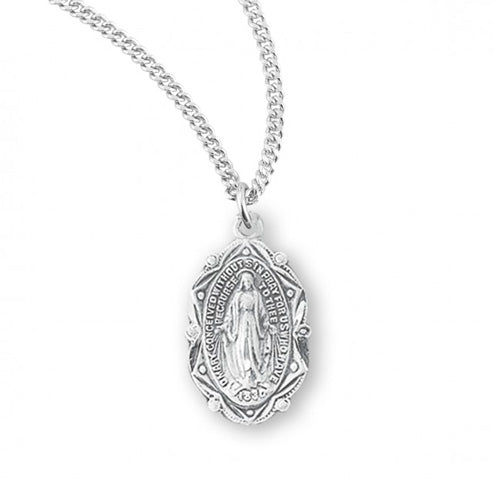 MIRACULOUS MEDAL WITH ART DECO FRAME - STERLING SLIVER - 18" CHAIN