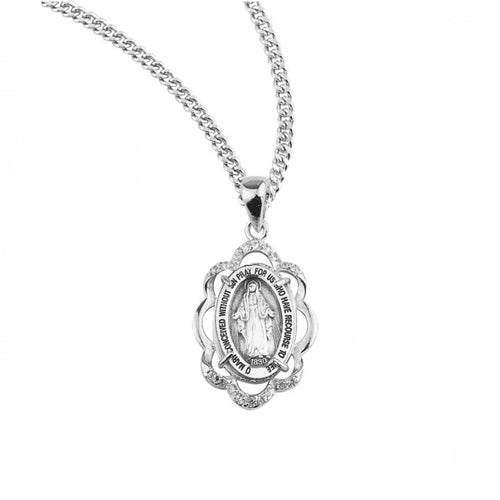 Miraculous Medal - Sterling Silver with Crystal CZs