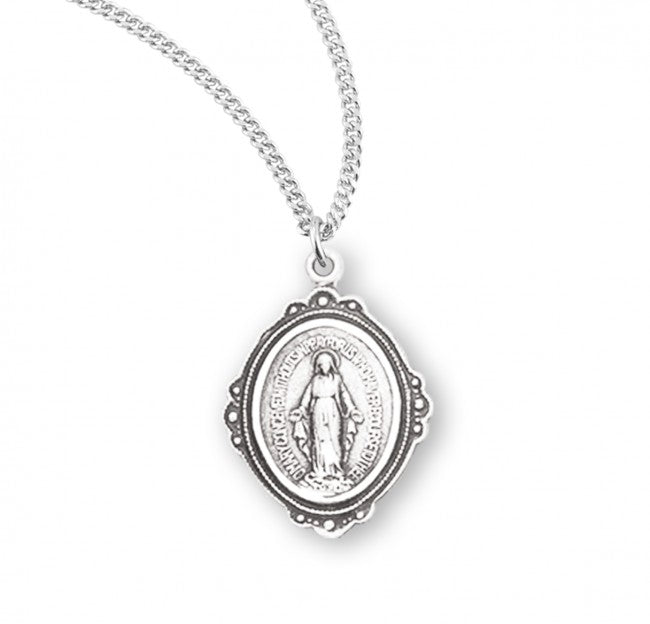 MIRACULOUS MEDAL -STERLING SILVER OVAL FANCY EDGE - 18" CHAIN