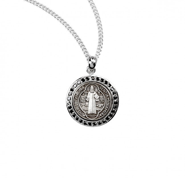 ST BENEDICT - SS - ROUND - JET BLACK CZ - 18" CHAIN