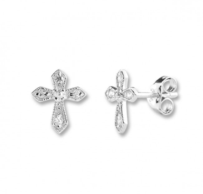 EARRINGS -  CUBIC ZIRCONIA CROSSES - SOLID STERLING SILVER