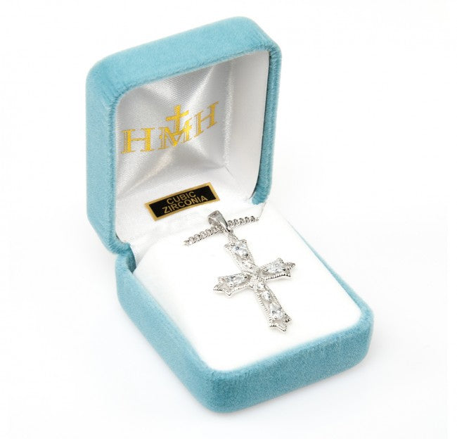 CROSS - 1.3" STERLING SILVER WITH CUBIC ZIRCONS - 18" CHAIN